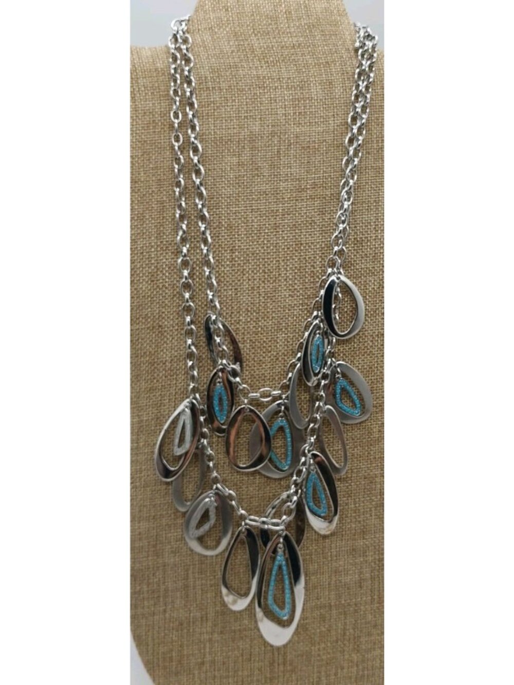 CJ Banks Christopher & Banks Teardrop Necklace Blue Silver Tone Blue Beads Bib